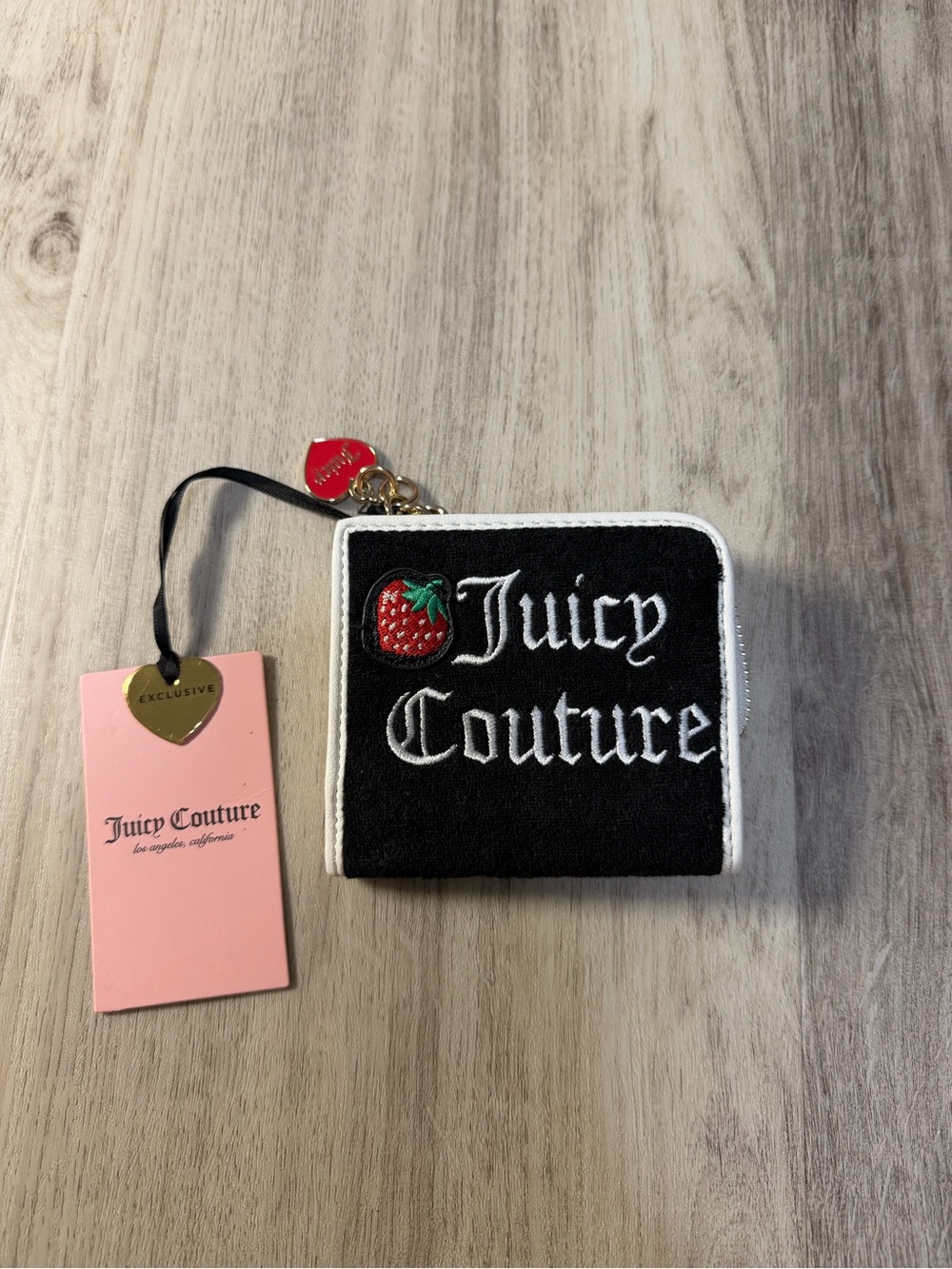 Juicy Couture Black Wallet with Strawberry Patch and White Trim